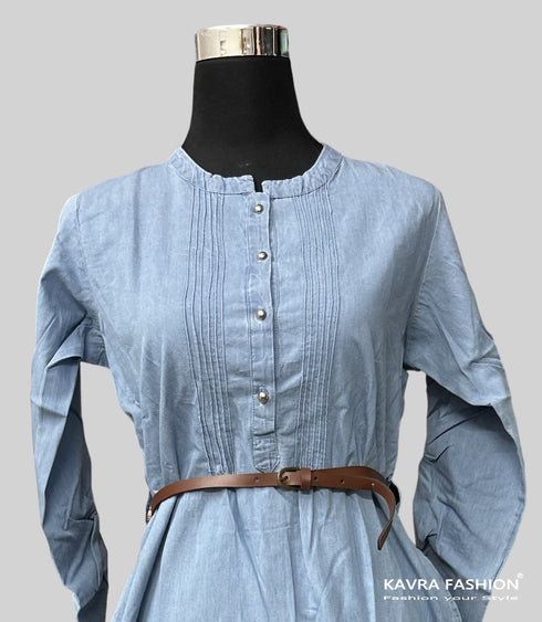 Readymade Blue 100% Denim Knee Length Kurti
